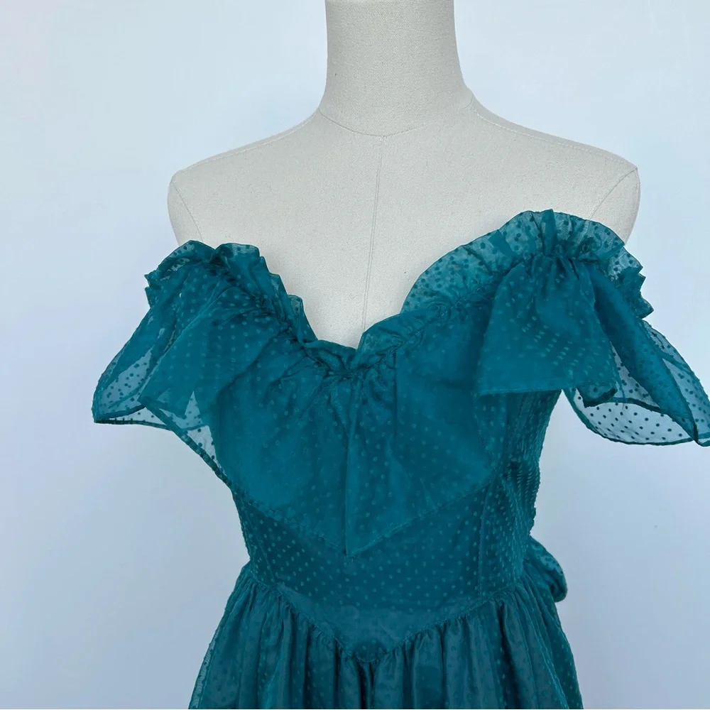 Gunne Sax Teal Swiss Dot Dress - Picture 4 of 15